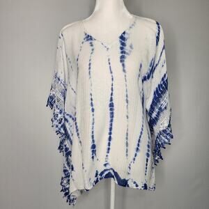 Chico's Blue Tie Dye Lace Trim Poncho Size Small Medium